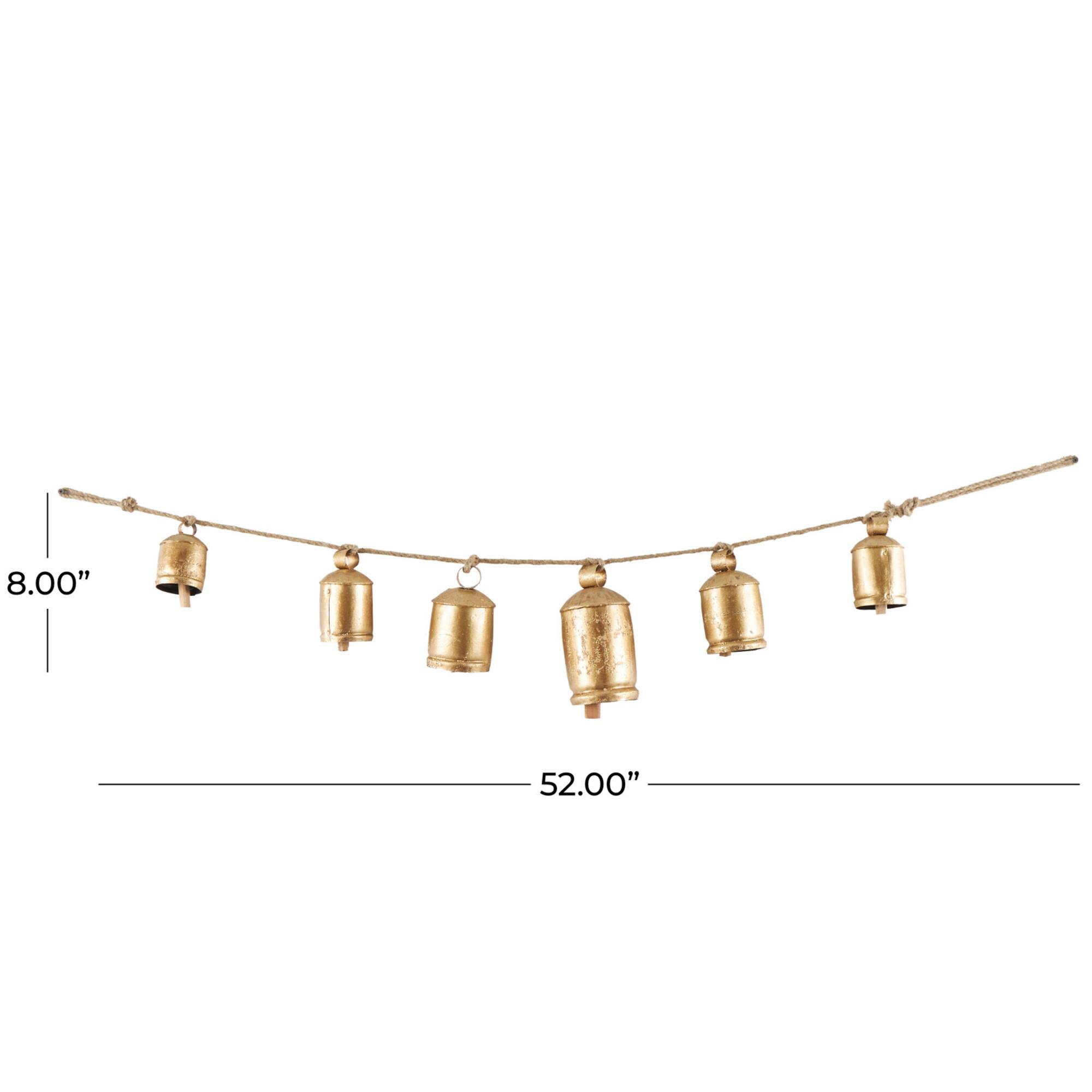 Gold Metal Tibetan Inspired String Hanging Decorative Cow Bells with Jute Hanging Rope